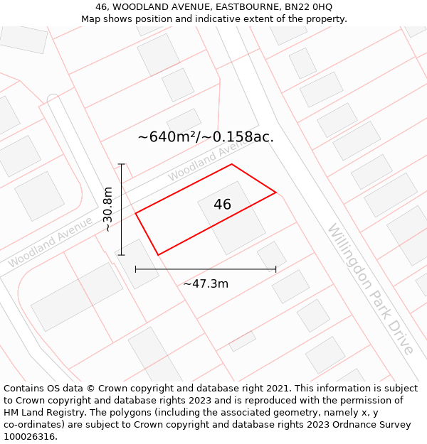 46, WOODLAND AVENUE, EASTBOURNE, BN22 0HQ: Plot and title map