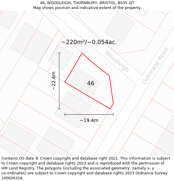 46, WOODLEIGH, THORNBURY, BRISTOL, BS35 2JT: Plot and title map