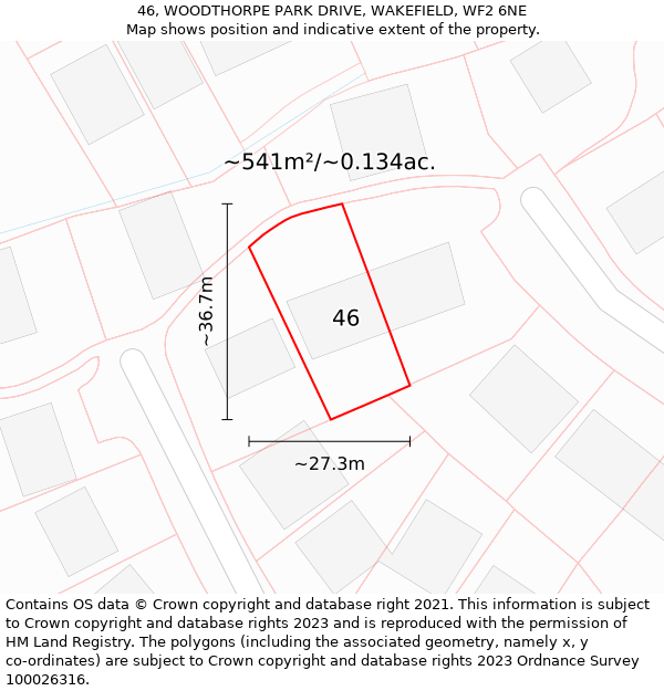 46, WOODTHORPE PARK DRIVE, WAKEFIELD, WF2 6NE: Plot and title map