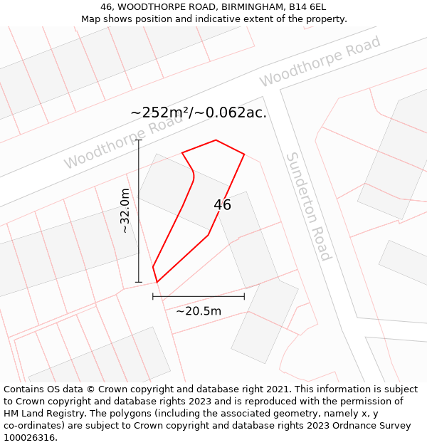 46, WOODTHORPE ROAD, BIRMINGHAM, B14 6EL: Plot and title map