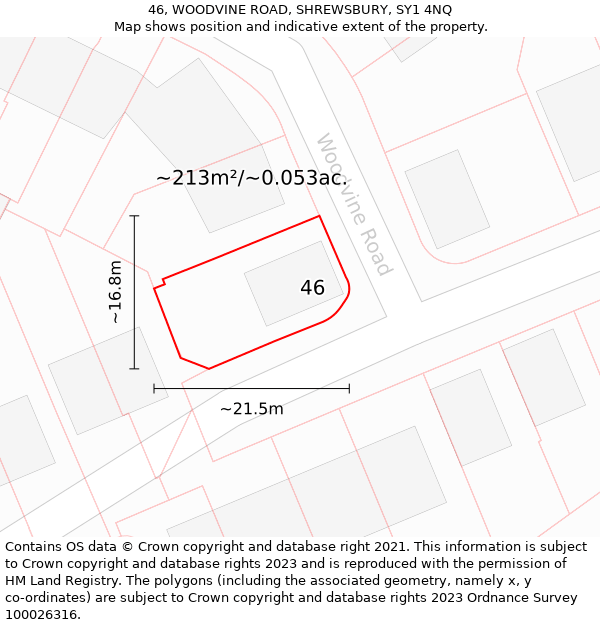 46, WOODVINE ROAD, SHREWSBURY, SY1 4NQ: Plot and title map