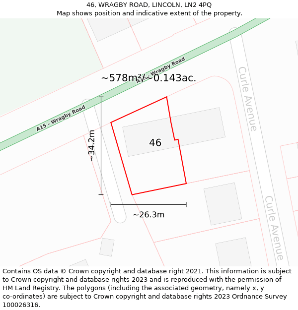 46, WRAGBY ROAD, LINCOLN, LN2 4PQ: Plot and title map