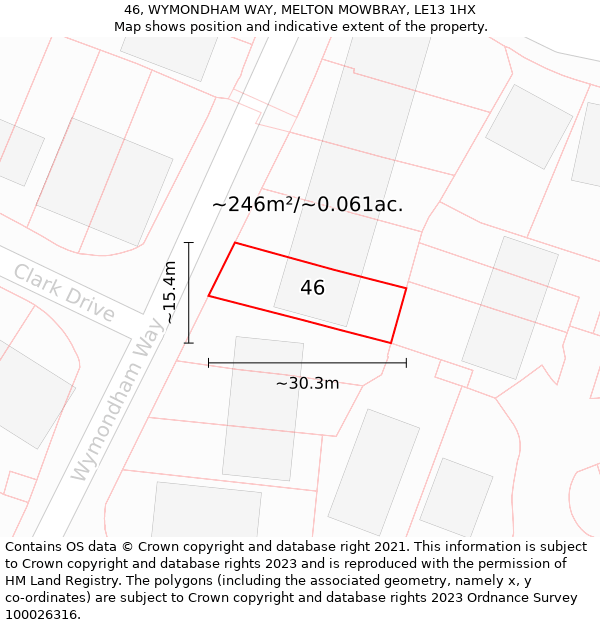 46, WYMONDHAM WAY, MELTON MOWBRAY, LE13 1HX: Plot and title map