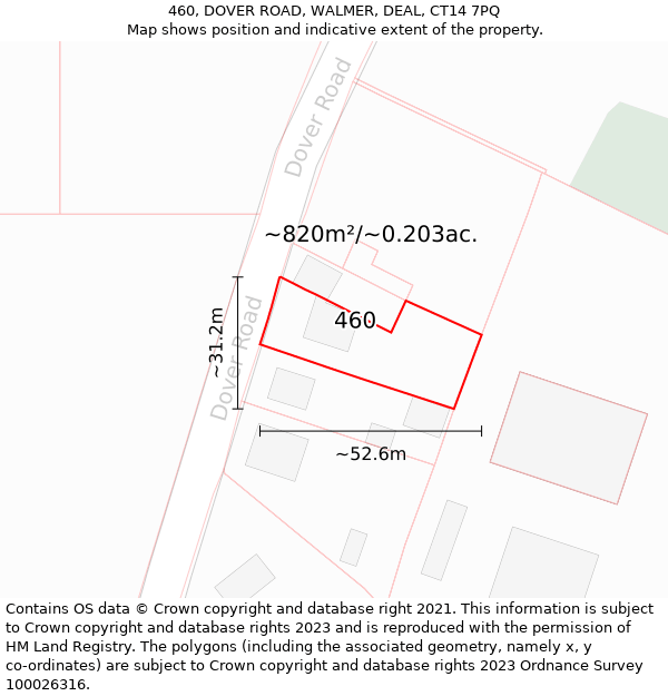 460, DOVER ROAD, WALMER, DEAL, CT14 7PQ: Plot and title map