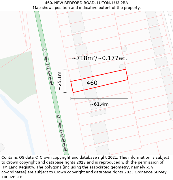 460, NEW BEDFORD ROAD, LUTON, LU3 2BA: Plot and title map