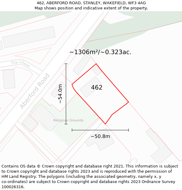 462, ABERFORD ROAD, STANLEY, WAKEFIELD, WF3 4AG: Plot and title map