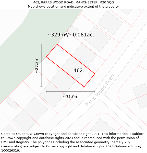 462, PARRS WOOD ROAD, MANCHESTER, M20 5QQ: Plot and title map