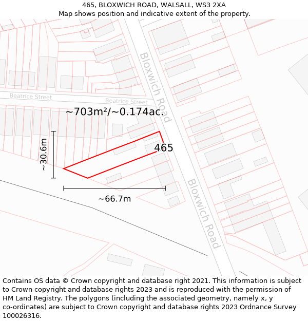 465, BLOXWICH ROAD, WALSALL, WS3 2XA: Plot and title map
