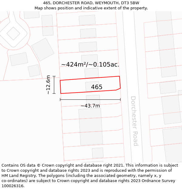 465, DORCHESTER ROAD, WEYMOUTH, DT3 5BW: Plot and title map