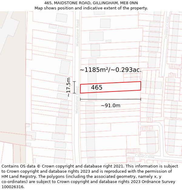 465, MAIDSTONE ROAD, GILLINGHAM, ME8 0NN: Plot and title map