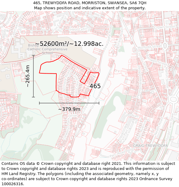 465, TREWYDDFA ROAD, MORRISTON, SWANSEA, SA6 7QH: Plot and title map