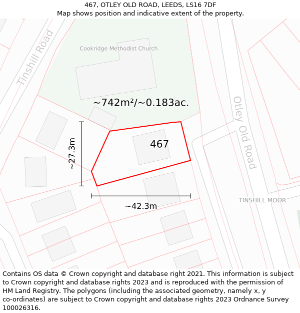 467, OTLEY OLD ROAD, LEEDS, LS16 7DF: Plot and title map