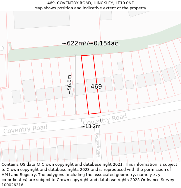 469, COVENTRY ROAD, HINCKLEY, LE10 0NF: Plot and title map