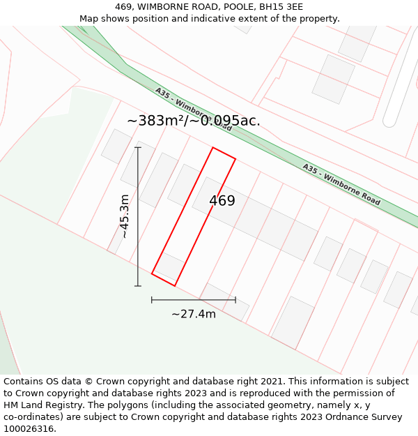 469, WIMBORNE ROAD, POOLE, BH15 3EE: Plot and title map