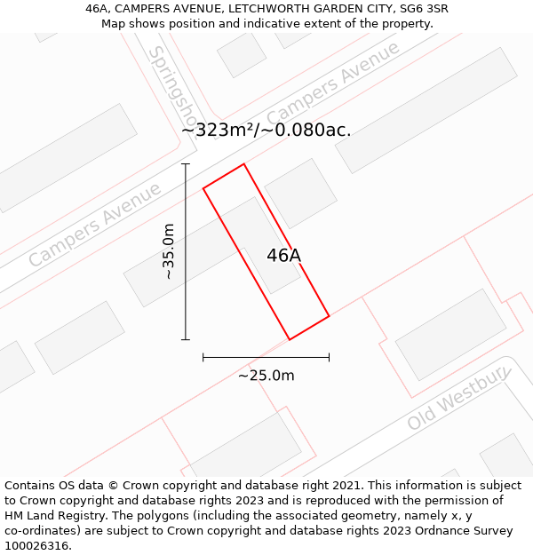 46A, CAMPERS AVENUE, LETCHWORTH GARDEN CITY, SG6 3SR: Plot and title map