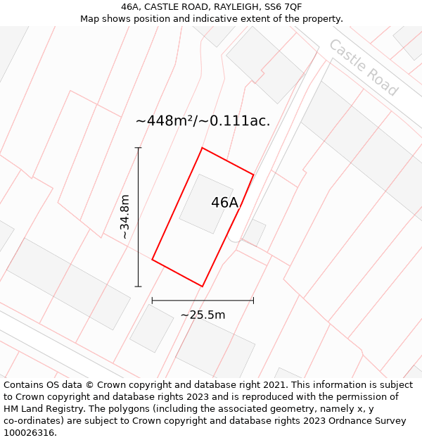 46A, CASTLE ROAD, RAYLEIGH, SS6 7QF: Plot and title map