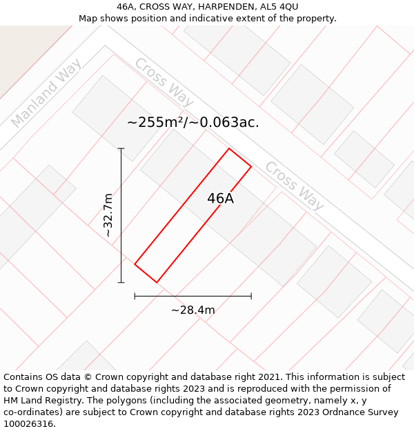 46A, CROSS WAY, HARPENDEN, AL5 4QU: Plot and title map