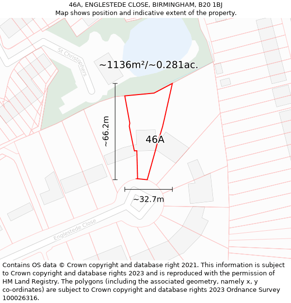 46A, ENGLESTEDE CLOSE, BIRMINGHAM, B20 1BJ: Plot and title map