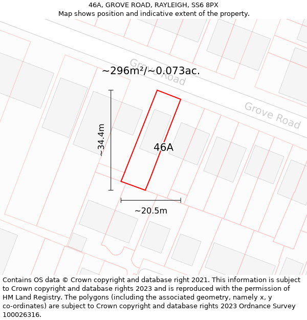 46A, GROVE ROAD, RAYLEIGH, SS6 8PX: Plot and title map