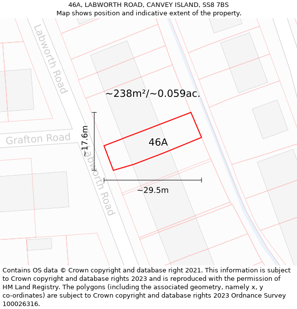 46A, LABWORTH ROAD, CANVEY ISLAND, SS8 7BS: Plot and title map