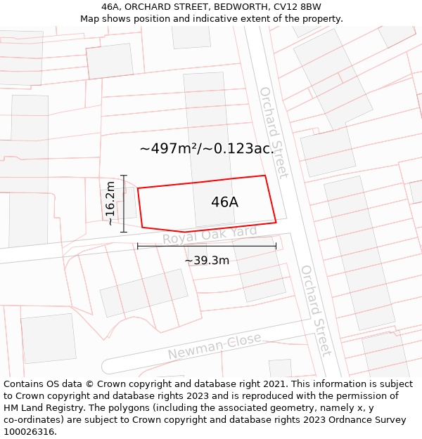 46A, ORCHARD STREET, BEDWORTH, CV12 8BW: Plot and title map