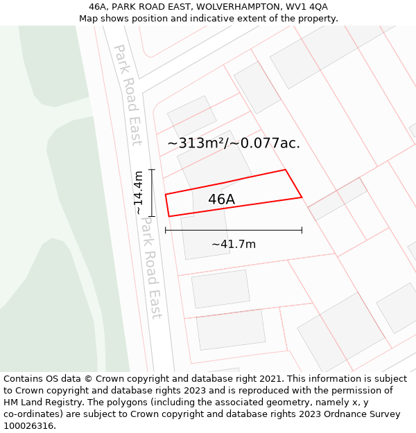 46A, PARK ROAD EAST, WOLVERHAMPTON, WV1 4QA: Plot and title map