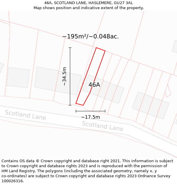 46A, SCOTLAND LANE, HASLEMERE, GU27 3AL: Plot and title map