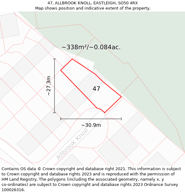 47, ALLBROOK KNOLL, EASTLEIGH, SO50 4RX: Plot and title map