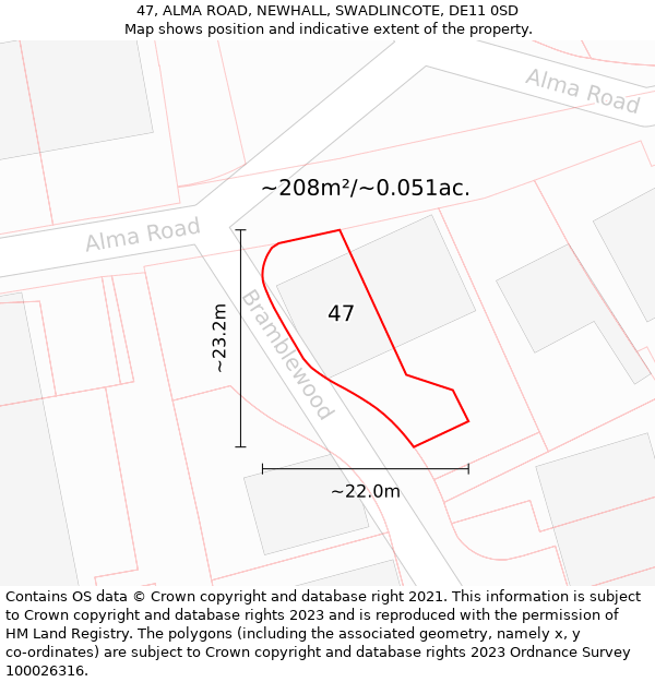 47, ALMA ROAD, NEWHALL, SWADLINCOTE, DE11 0SD: Plot and title map