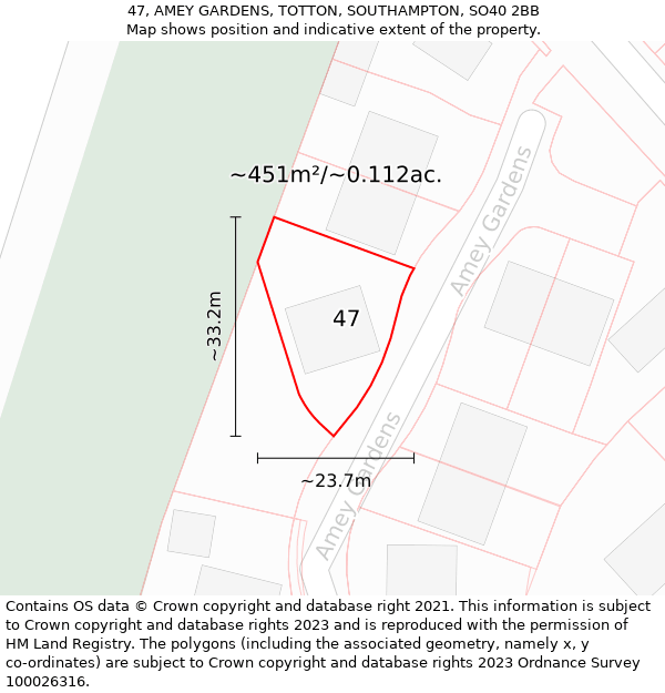 47, AMEY GARDENS, TOTTON, SOUTHAMPTON, SO40 2BB: Plot and title map