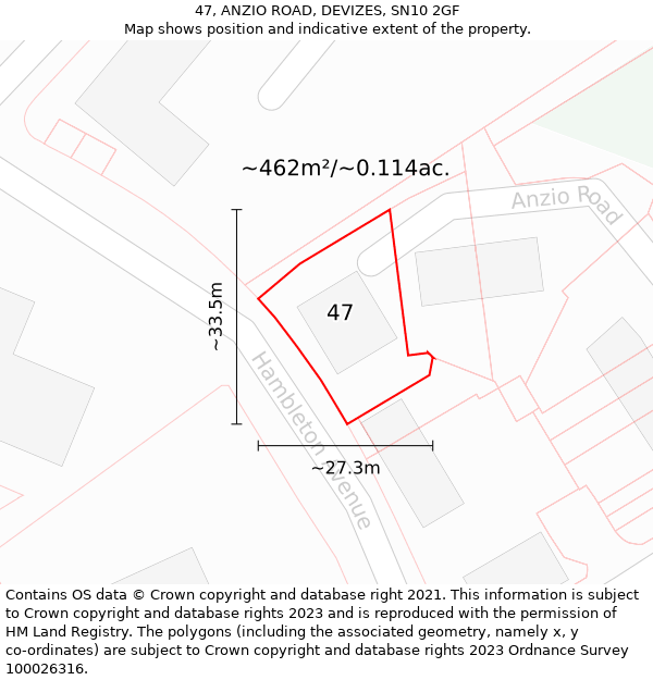 47, ANZIO ROAD, DEVIZES, SN10 2GF: Plot and title map