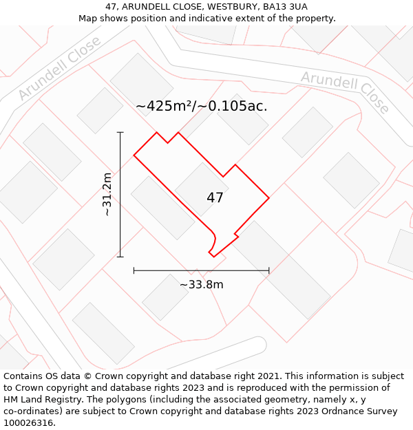 47, ARUNDELL CLOSE, WESTBURY, BA13 3UA: Plot and title map