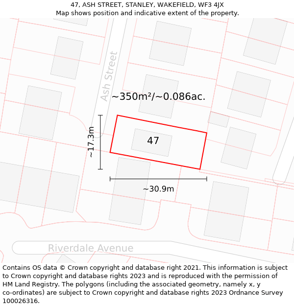 47, ASH STREET, STANLEY, WAKEFIELD, WF3 4JX: Plot and title map