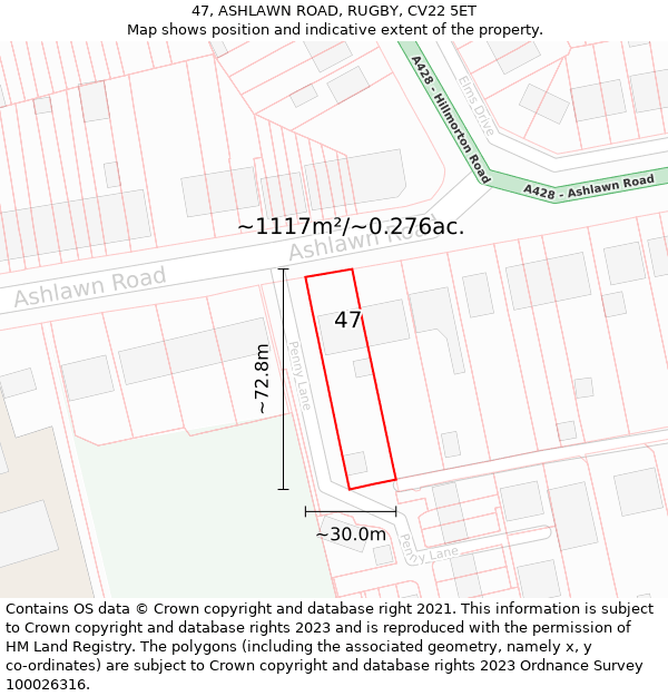 47, ASHLAWN ROAD, RUGBY, CV22 5ET: Plot and title map