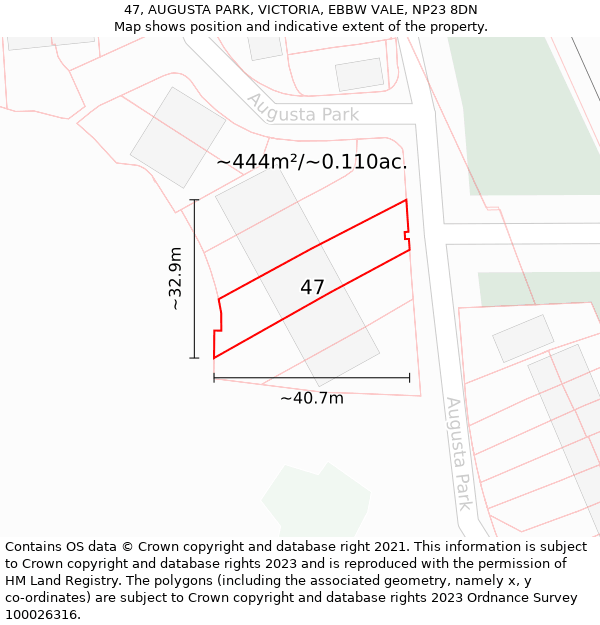 47, AUGUSTA PARK, VICTORIA, EBBW VALE, NP23 8DN: Plot and title map