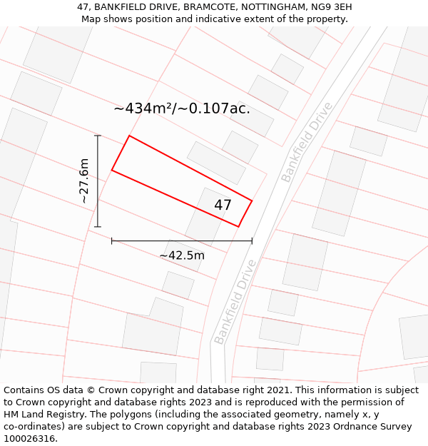 47, BANKFIELD DRIVE, BRAMCOTE, NOTTINGHAM, NG9 3EH: Plot and title map