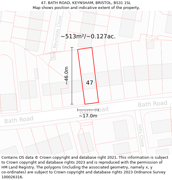 47, BATH ROAD, KEYNSHAM, BRISTOL, BS31 1SL: Plot and title map