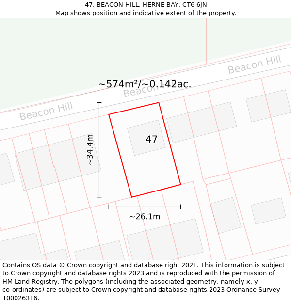 47, BEACON HILL, HERNE BAY, CT6 6JN: Plot and title map