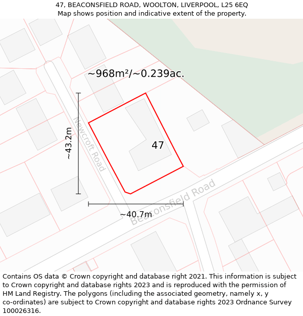 47, BEACONSFIELD ROAD, WOOLTON, LIVERPOOL, L25 6EQ: Plot and title map