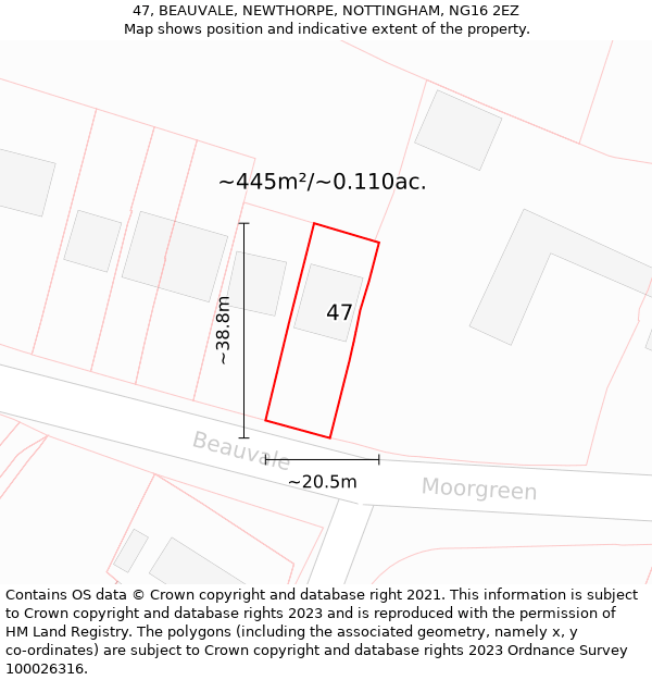 47, BEAUVALE, NEWTHORPE, NOTTINGHAM, NG16 2EZ: Plot and title map