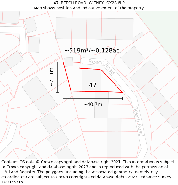 47, BEECH ROAD, WITNEY, OX28 6LP: Plot and title map