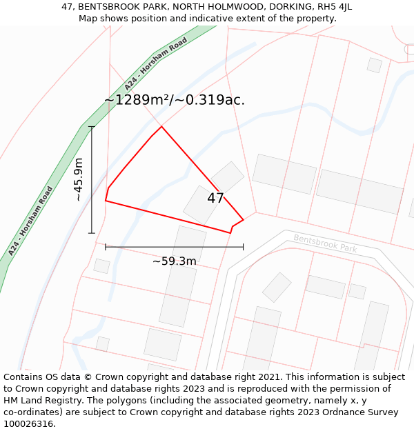 47, BENTSBROOK PARK, NORTH HOLMWOOD, DORKING, RH5 4JL: Plot and title map