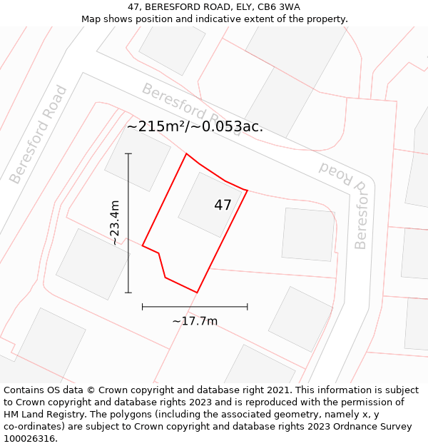 47, BERESFORD ROAD, ELY, CB6 3WA: Plot and title map