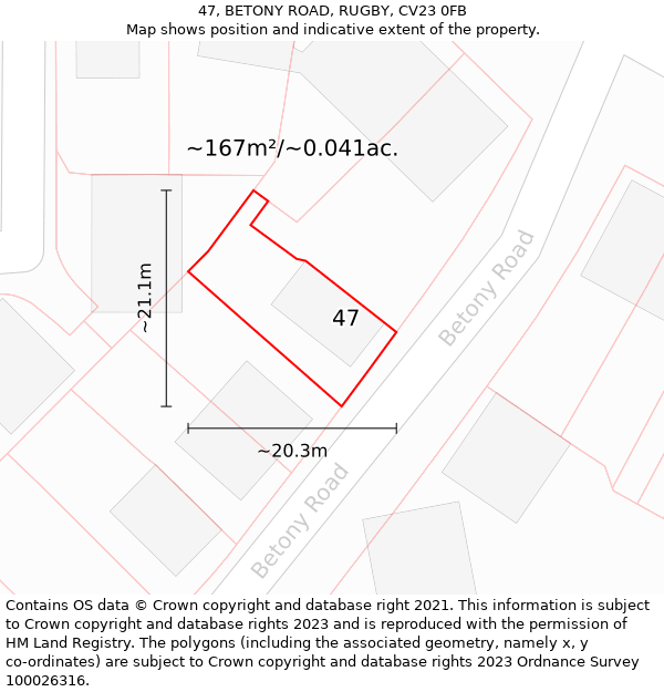 47, BETONY ROAD, RUGBY, CV23 0FB: Plot and title map