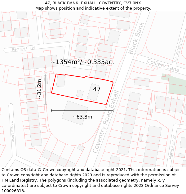 47, BLACK BANK, EXHALL, COVENTRY, CV7 9NX: Plot and title map