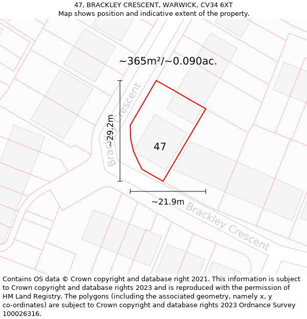 47, BRACKLEY CRESCENT, WARWICK, CV34 6XT: Plot and title map