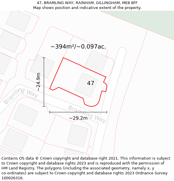 47, BRAMLING WAY, RAINHAM, GILLINGHAM, ME8 8FF: Plot and title map