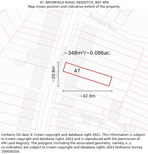 47, BROMFIELD ROAD, REDDITCH, B97 4PN: Plot and title map