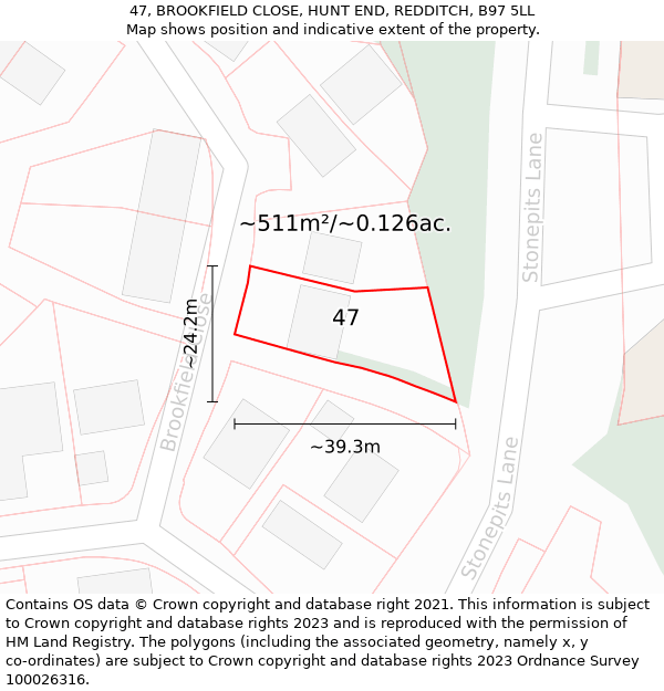 47, BROOKFIELD CLOSE, HUNT END, REDDITCH, B97 5LL: Plot and title map