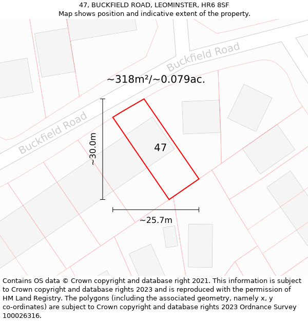 47, BUCKFIELD ROAD, LEOMINSTER, HR6 8SF: Plot and title map